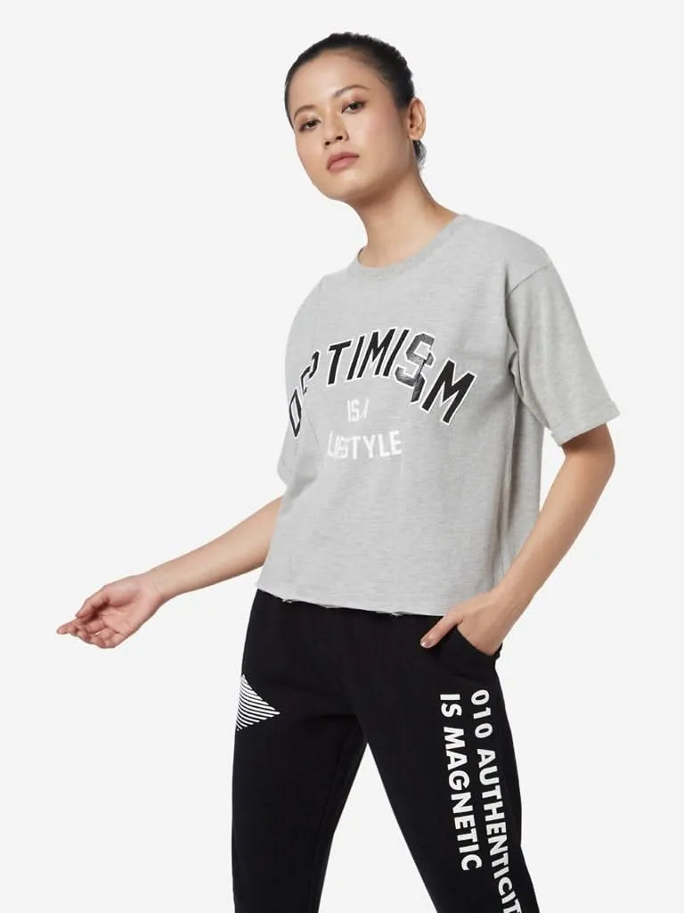 Studiofit Grey Text Patterned T-Shirt