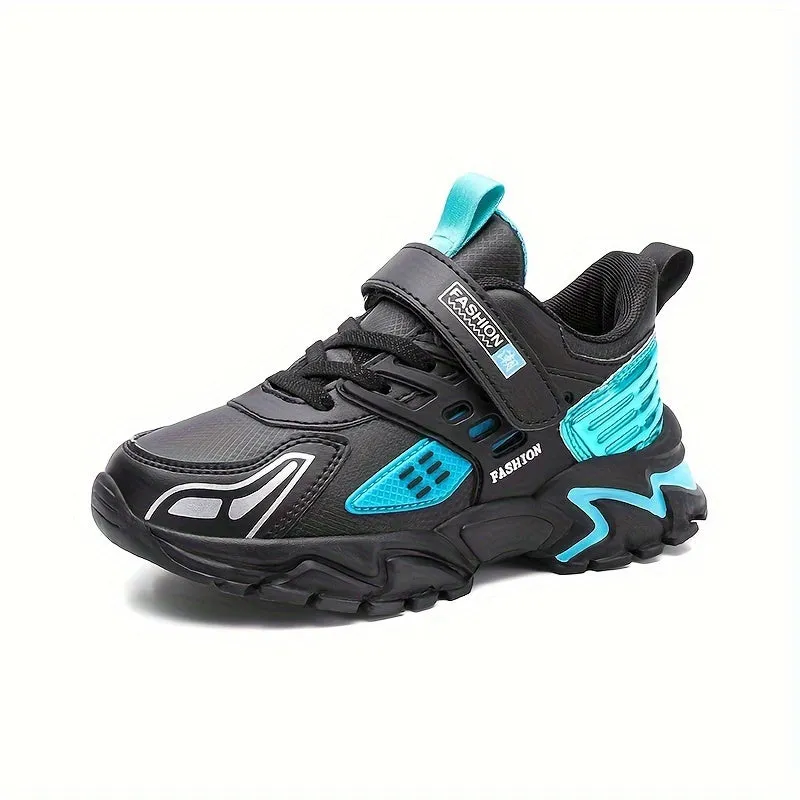 Stylish Boys' Thick-Soled Sneakers with Hook & Loop, Comfortable for Sports and Outdoor Activities.