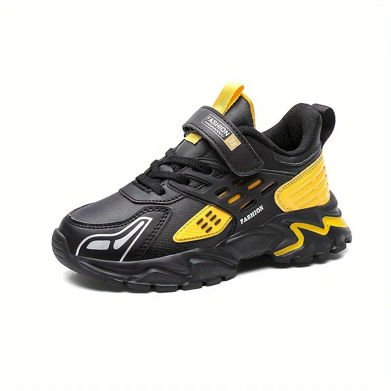 Stylish Boys' Thick-Soled Sneakers with Hook & Loop, Comfortable for Sports and Outdoor Activities.