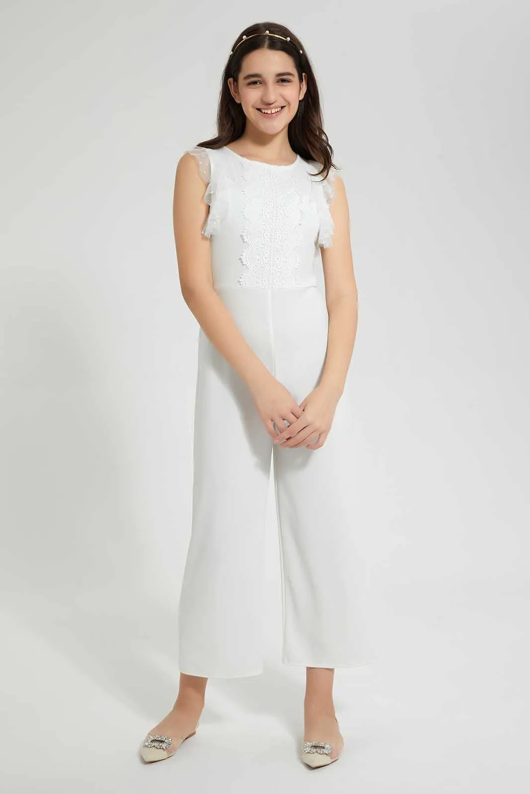 White Front Laced Jumpsuit